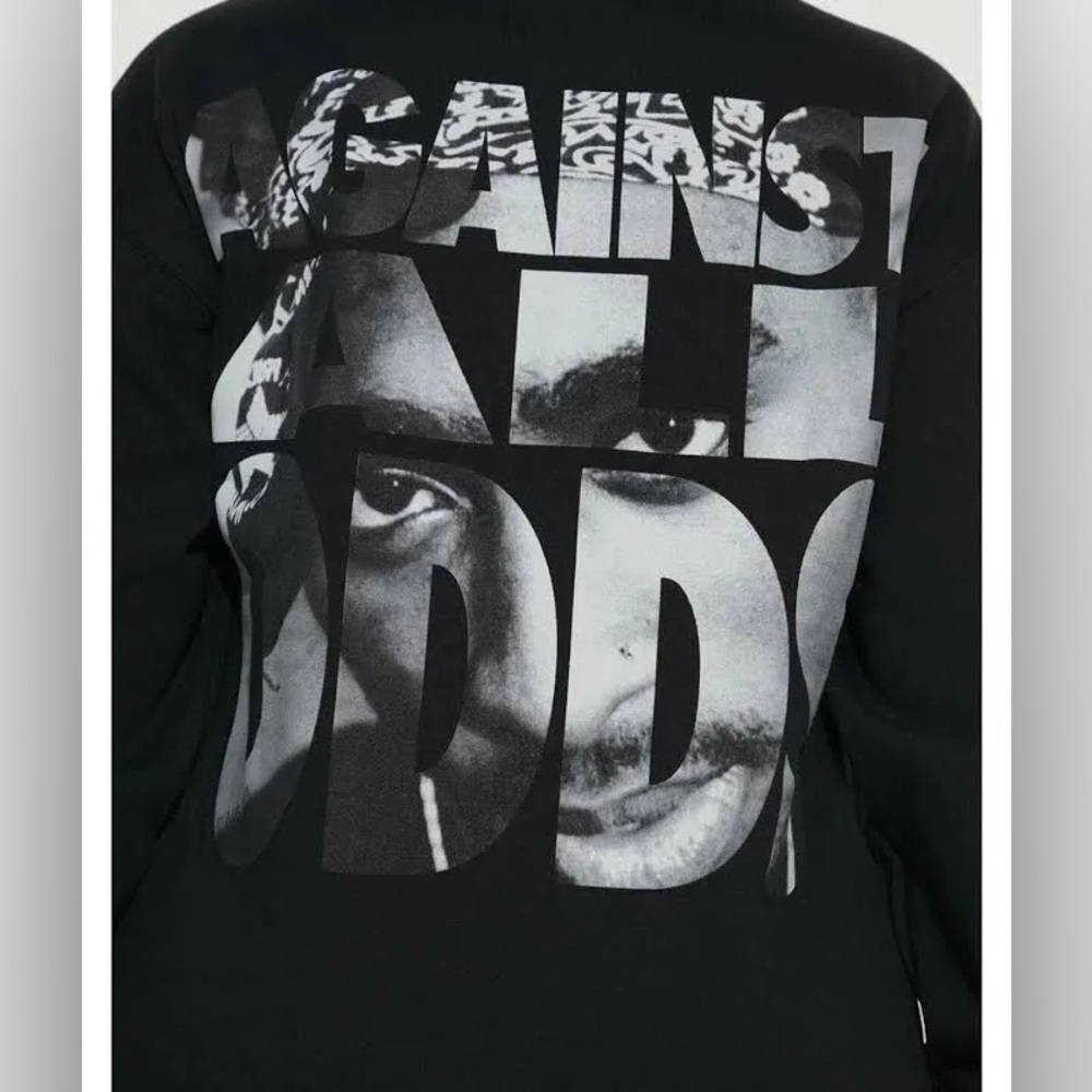 Tupac Women's Washed Crew Neck Sweatshirt Black ( LARGE )